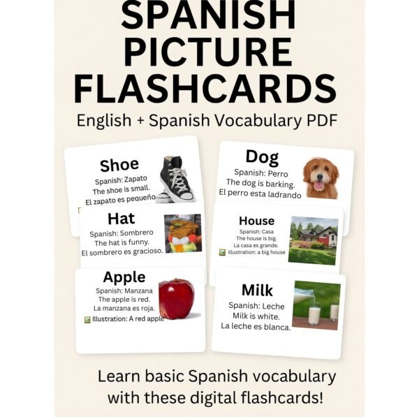 Main preview image of Spanish picture flashcards with English and Spanish translations and real-life images